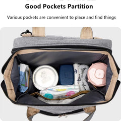 X W EI UNION diaper bag features wide padded straps for comfortable carrying.