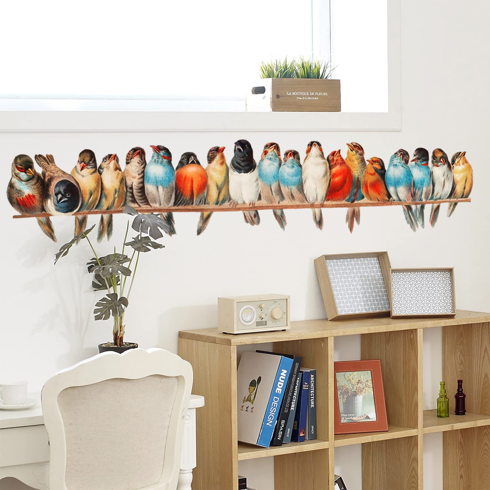 X-xdaonl Bright cartoon birds mural adds playful charm to living rooms