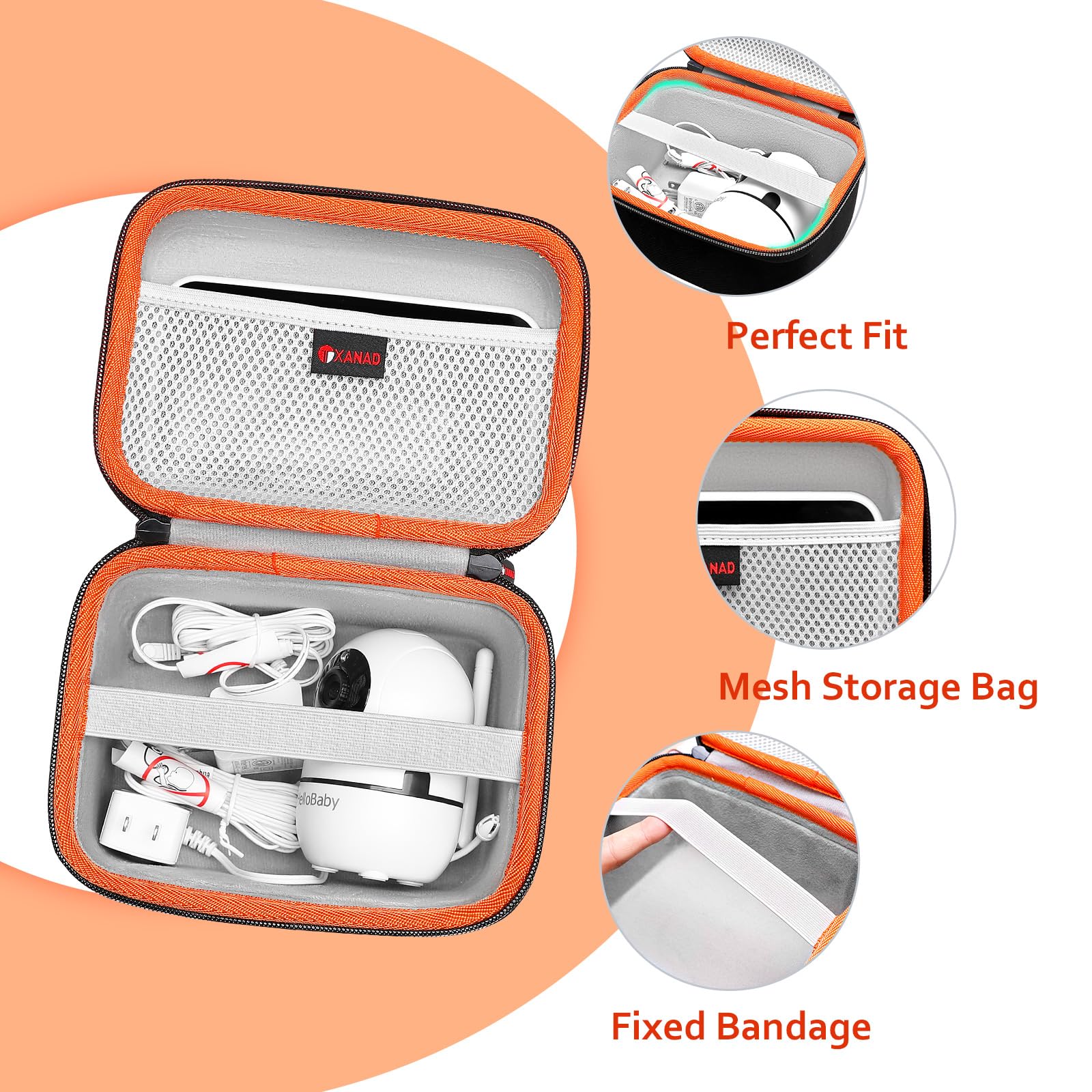 XANAD hard case for HelloBaby Monitor keeps cables organized and ready for travel.