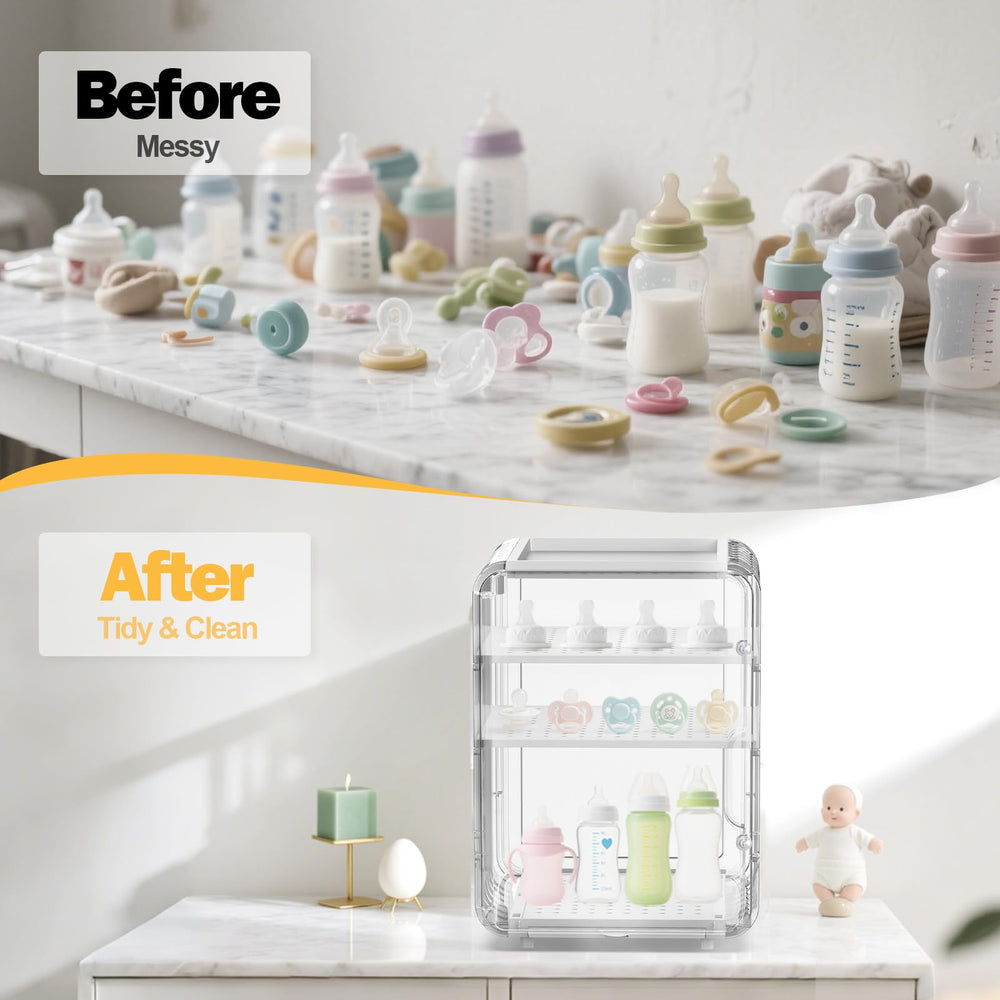 XANGNIER baby bottle organizer clear material close-up shows item visibility