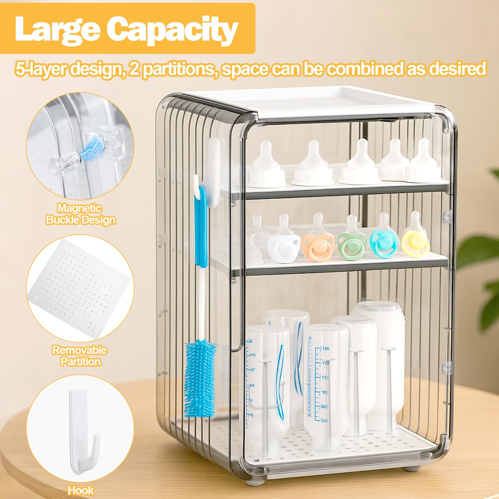 XANGNIER baby bottle organizer hook area shows extra storage for bibs
