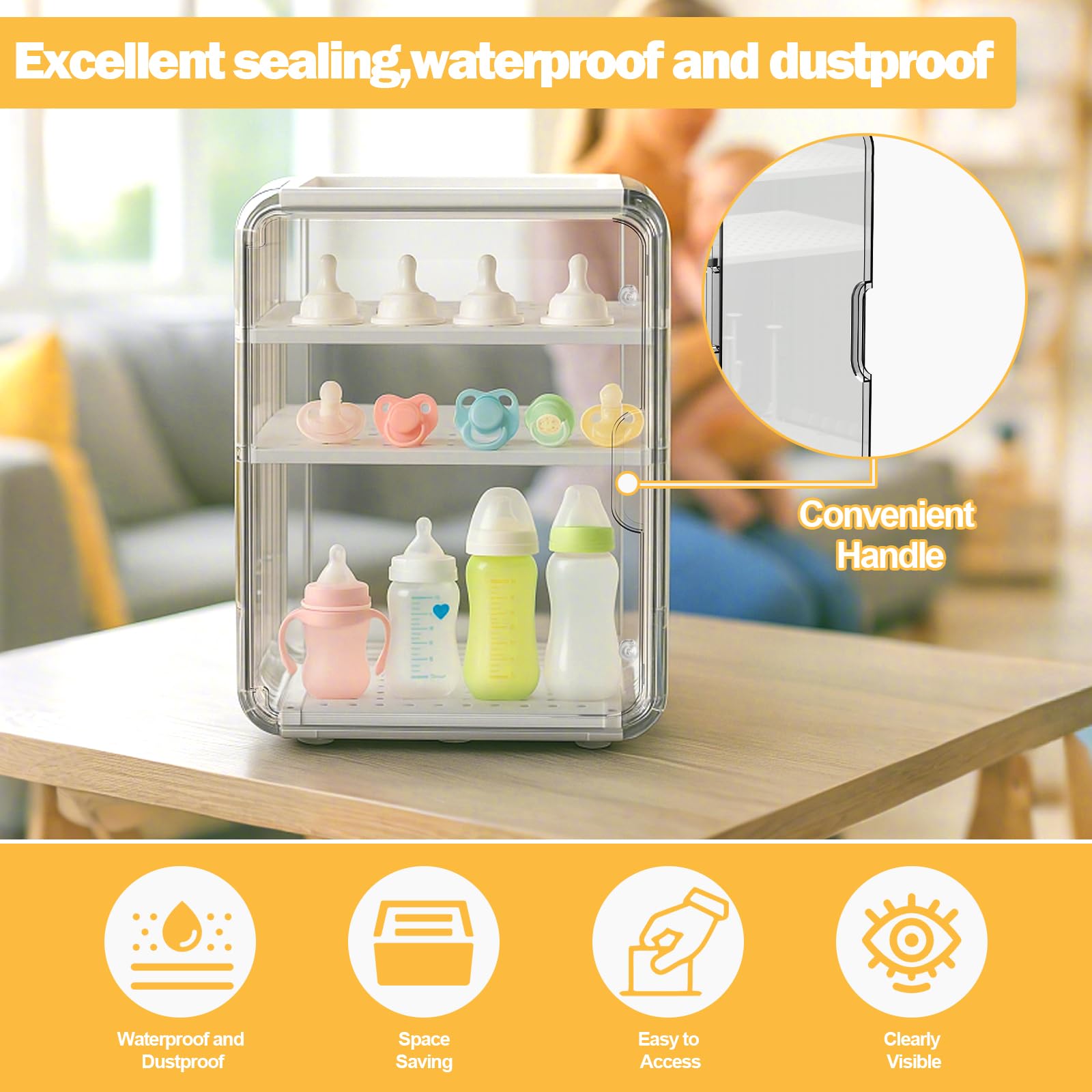 XANGNIER baby bottle organizer sealed design emphasizes dust-proof protection