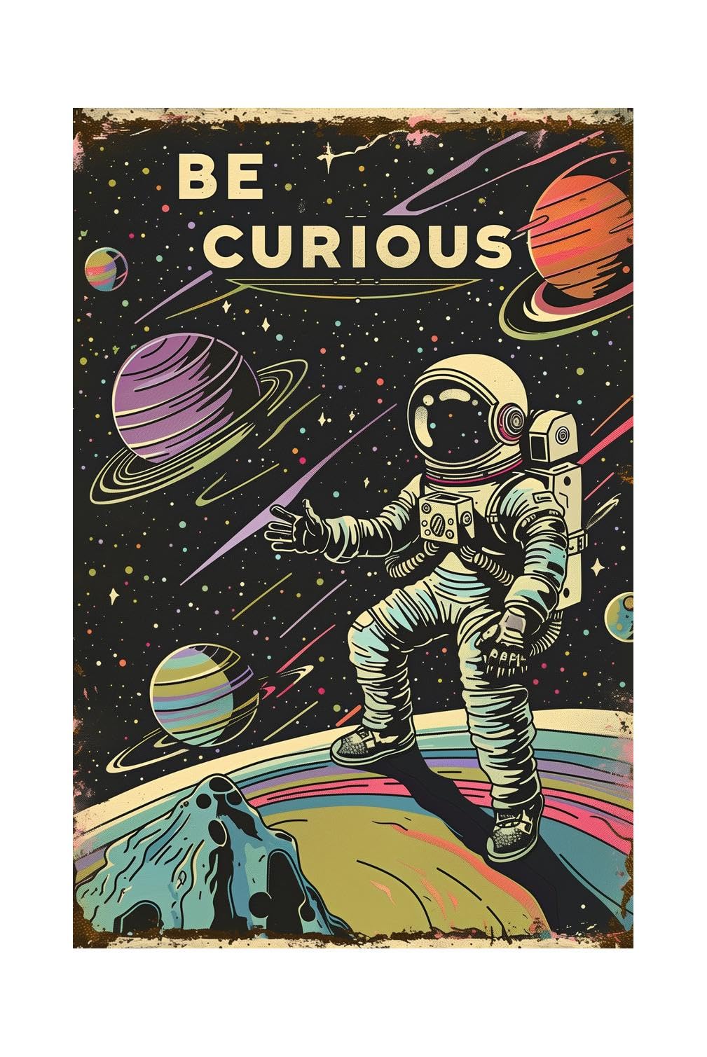 Xanovir Astronauts tin sign front view for kids' room wall decor.