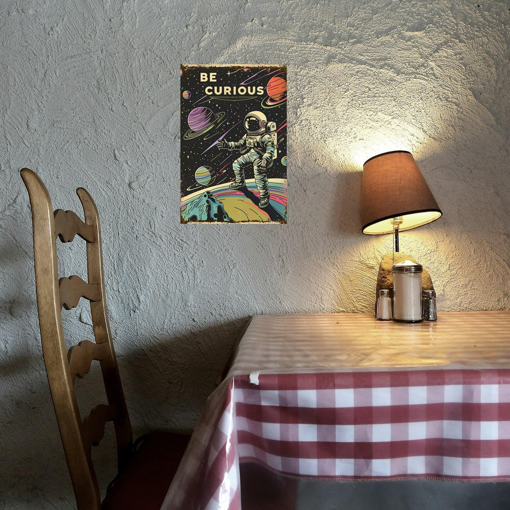 Xanovir Astronauts tin sign in game room sparks imagination.