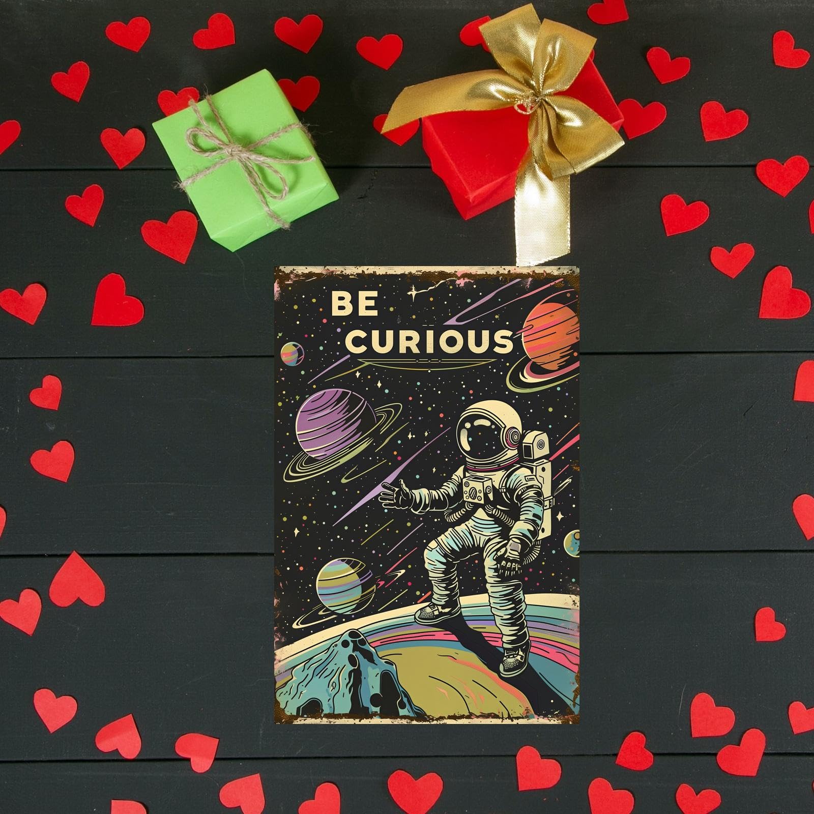 Xanovir Astronauts tin sign in nursery wall with space-themed decor.
