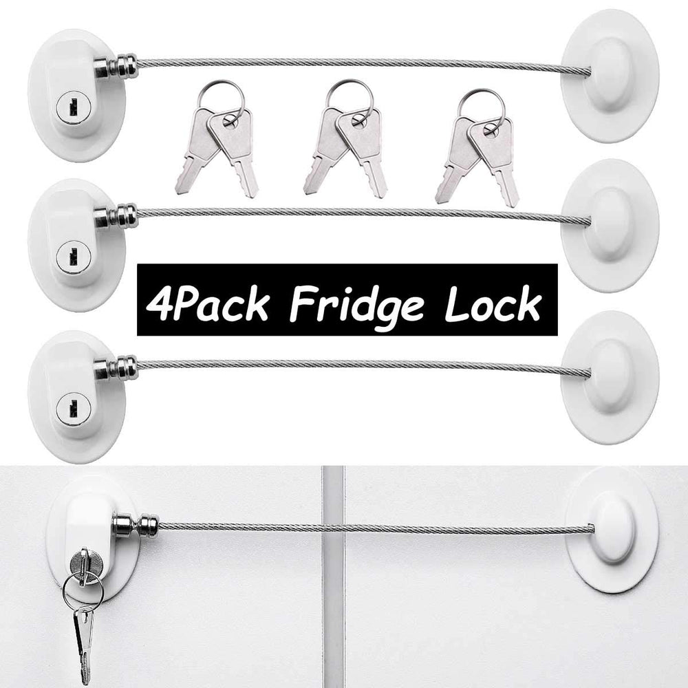 XccMe fridge lock packaging showing the four-pack safety solution