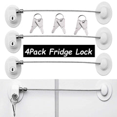 XccMe fridge lock packaging showing the four-pack safety solution