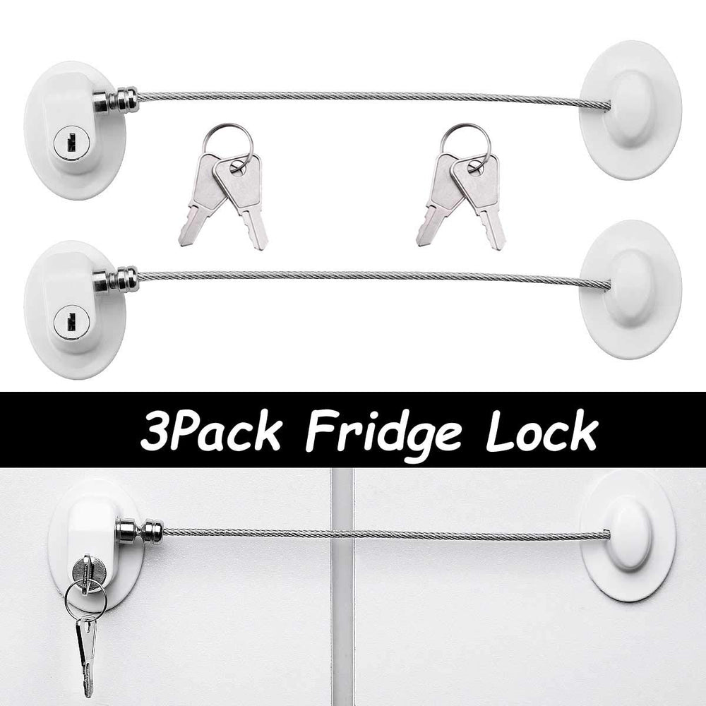 XccMe fridge locks 3-pack shown on a clean kitchen surface for child safety.