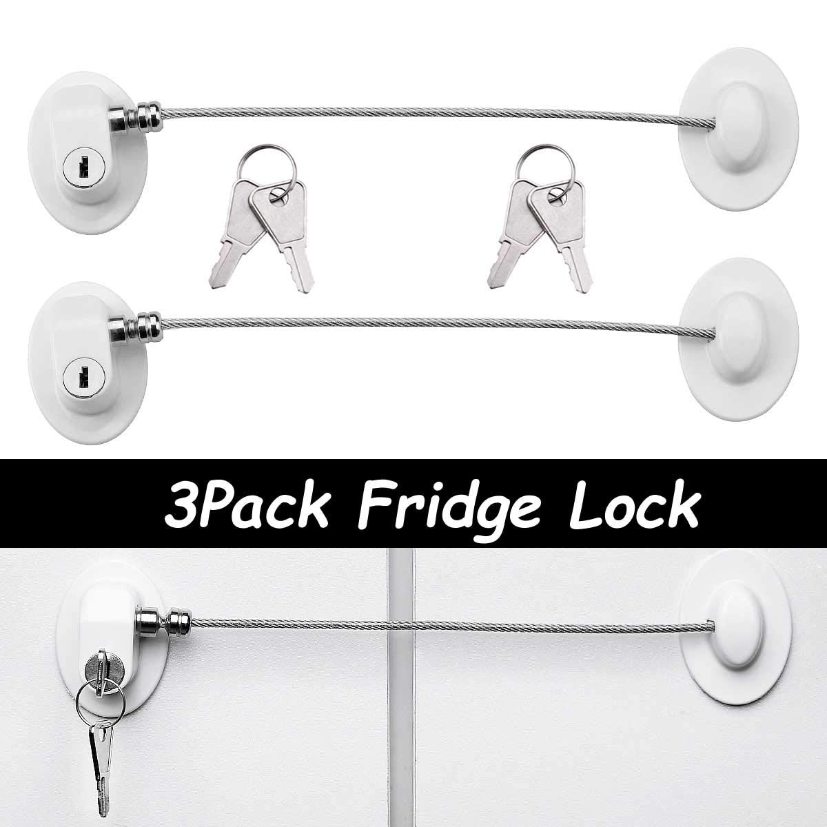 XccMe fridge locks 3-pack shown on a clean kitchen surface for child safety.