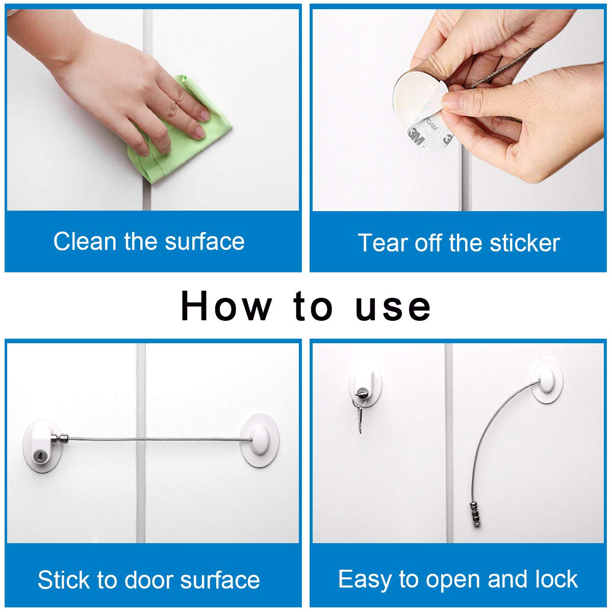 XccMe fridge-locks installation-demo shows tool-free setup on smooth surfaces.