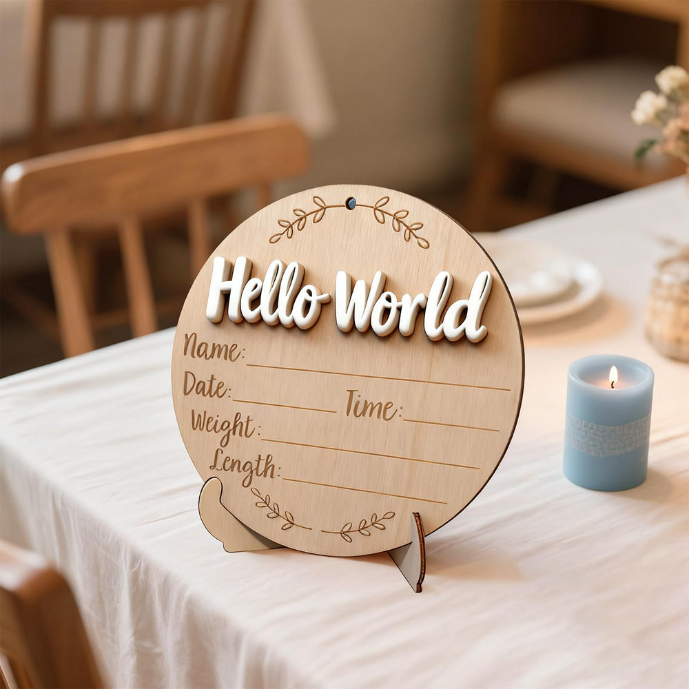 XCMVCN baby announcement sign shown as nursery wall decoration and photo prop.