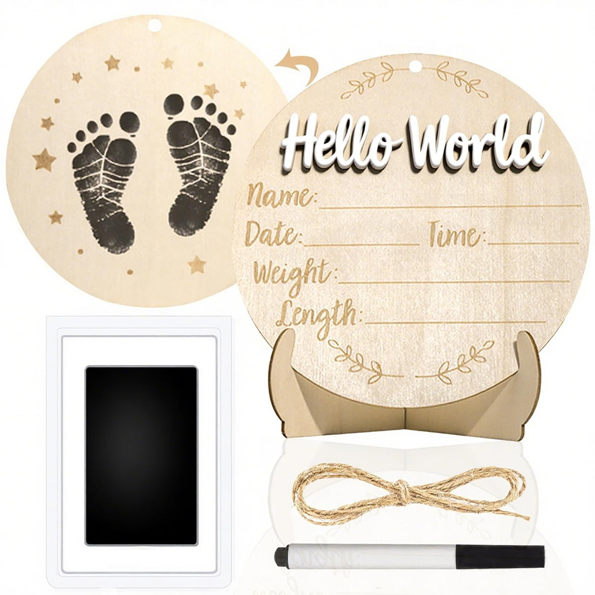 XCMVCN baby announcement sign round with Hello World design for precious birth photos.