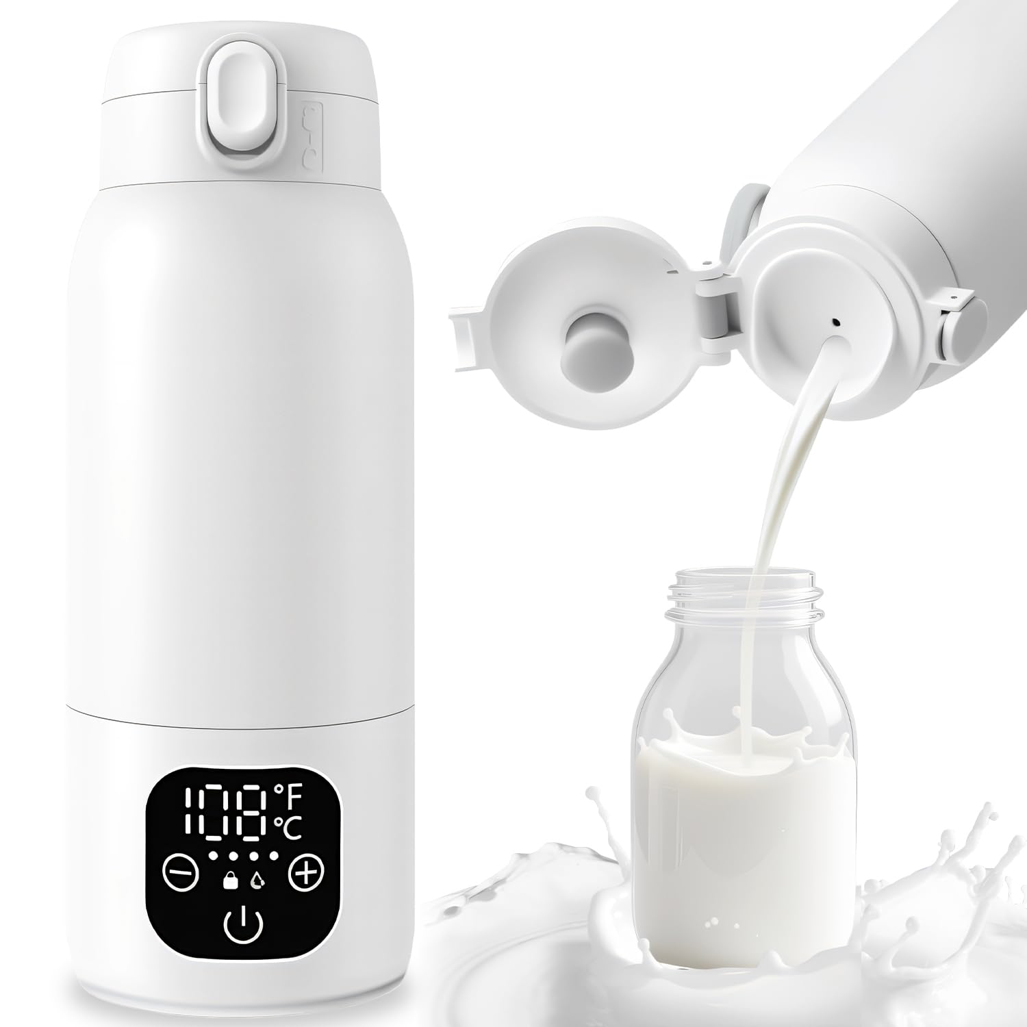 XDTIME portable milk warmer front view shows compact cordless design for on the go feeds.