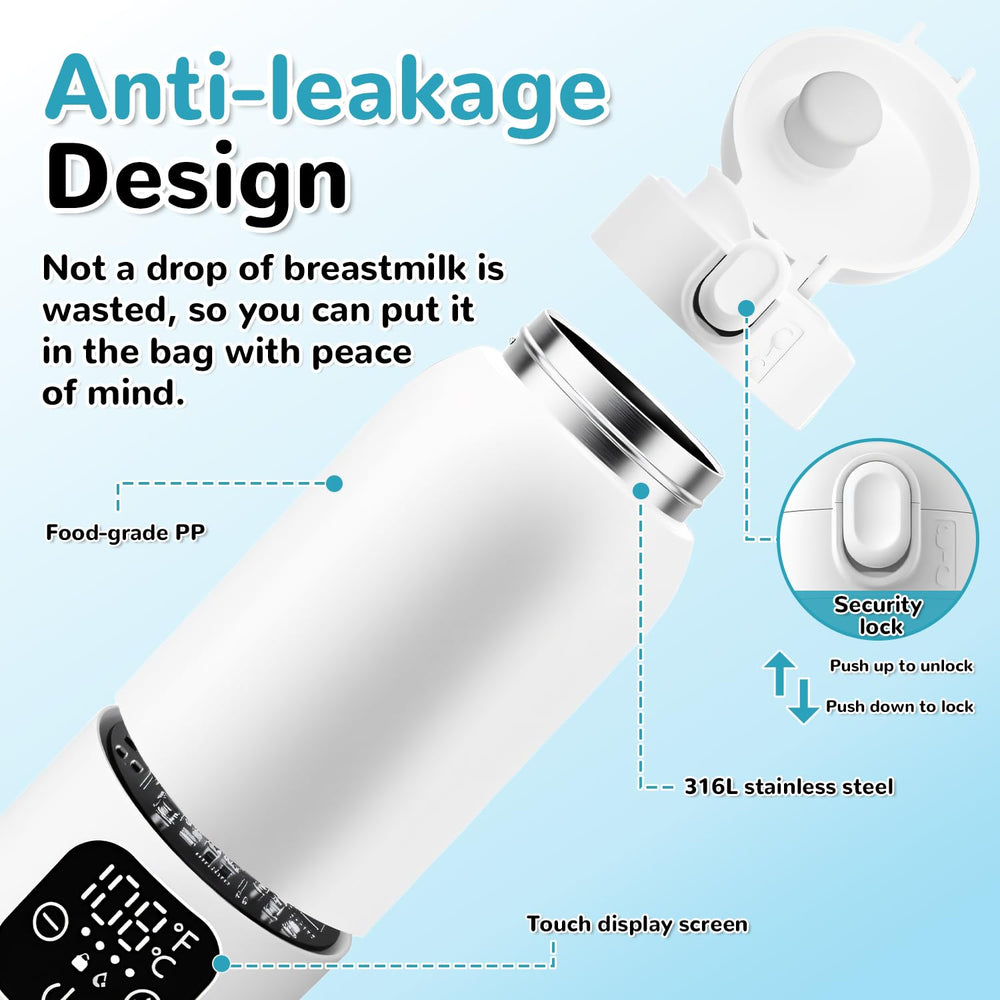 XDTIME portable milk warmer lid open emphasizes built-in sterilization feature.