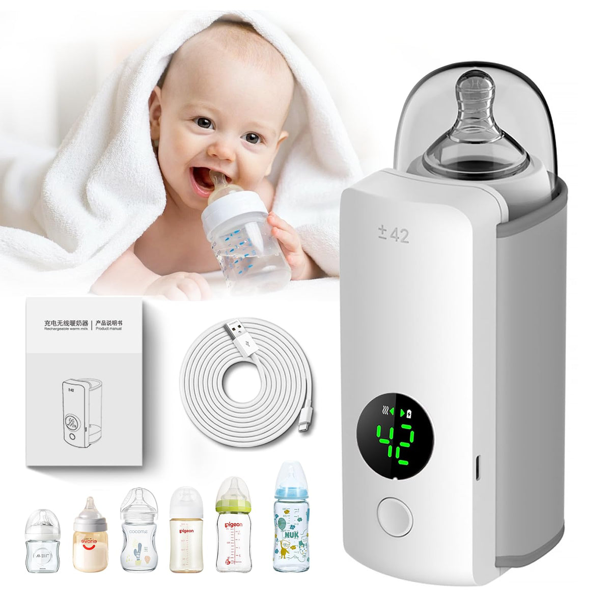 Xeamun portable bottle warmer on-the-go heatup for quick feeds.