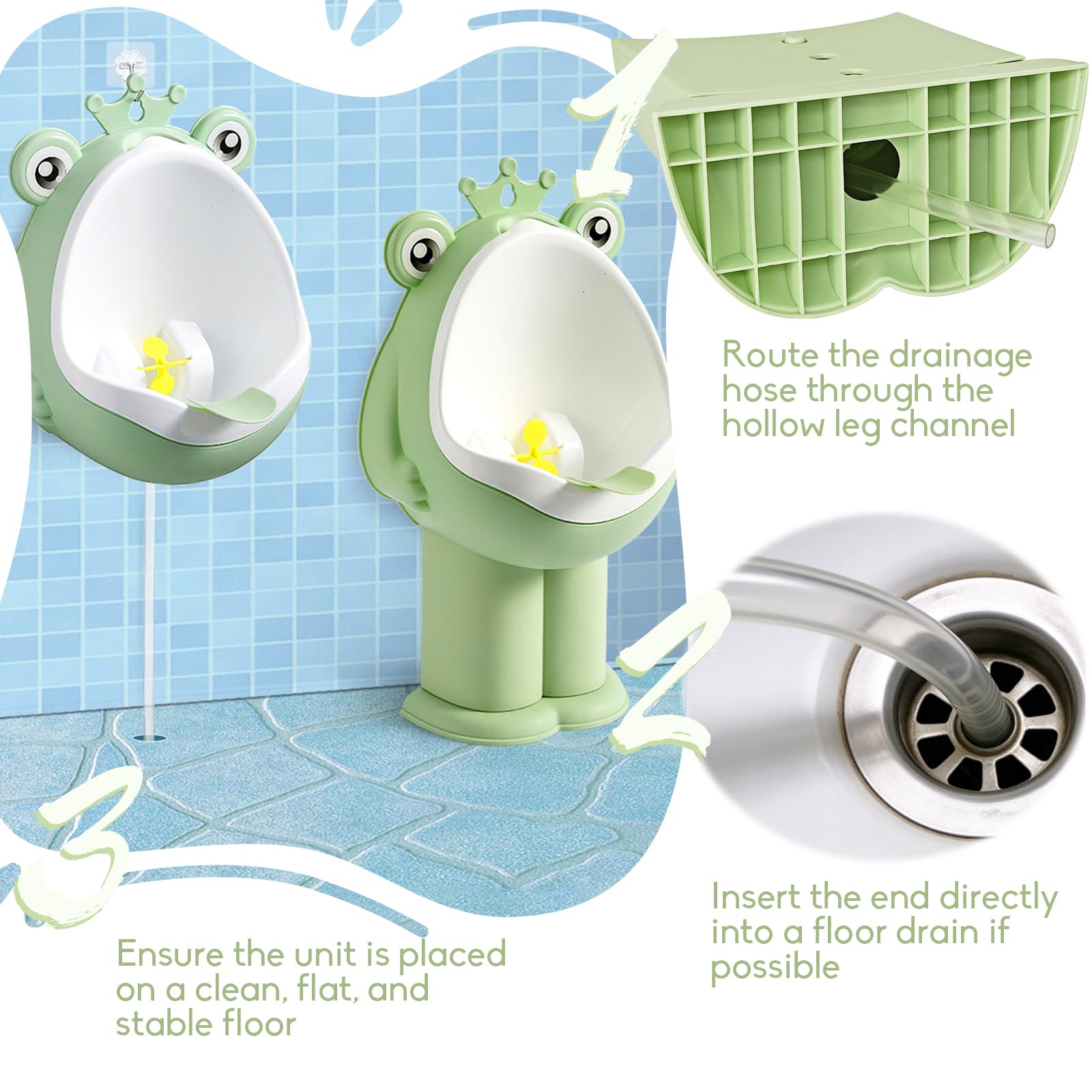 Xeehwb Frog Urinal green color adds friendly visual appeal.