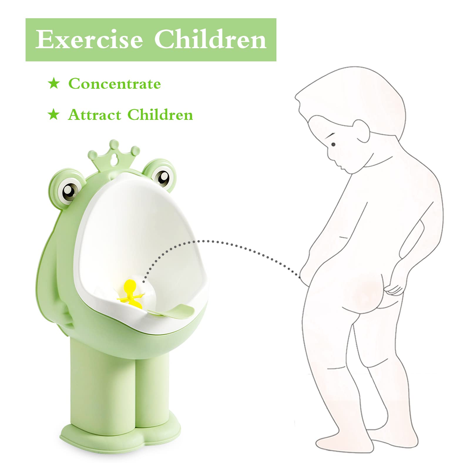 Xeehwb Frog Urinal contents include hook, brush, and conduit for easy setup.