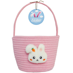 XENTUMI Easter basket with handle featuring a bunny plush for easy egg hunts