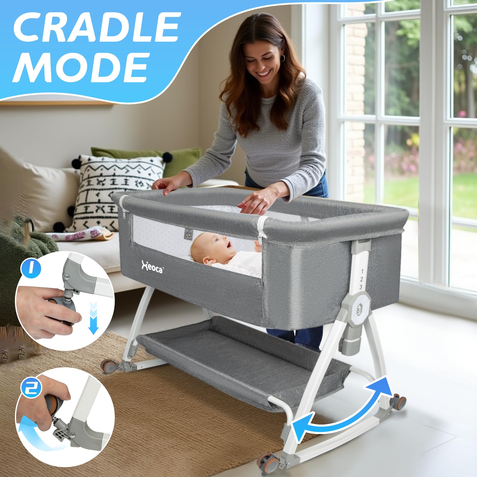 Xeoca baby bassinet breathable mesh sides provide visibility and airflow