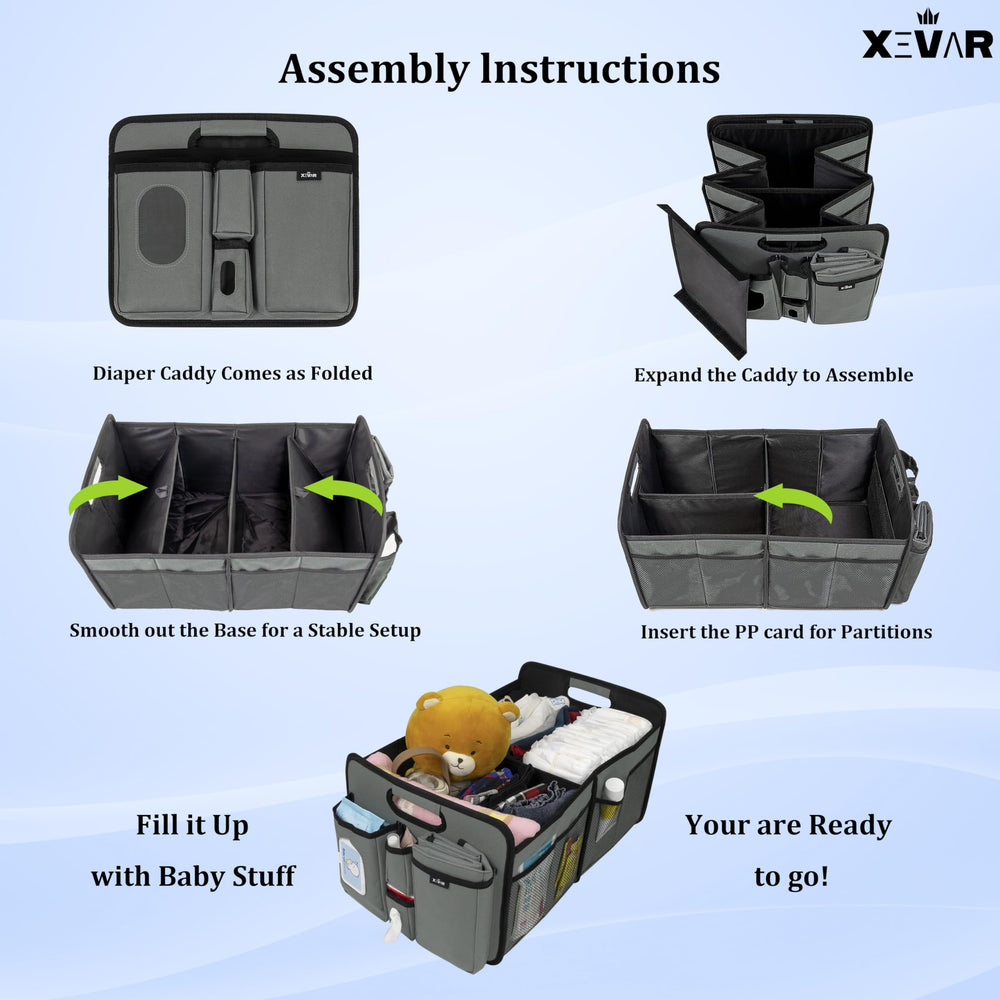 XEVAR Baby Diaper Caddy Organizer eight mesh pockets for small items at a glance