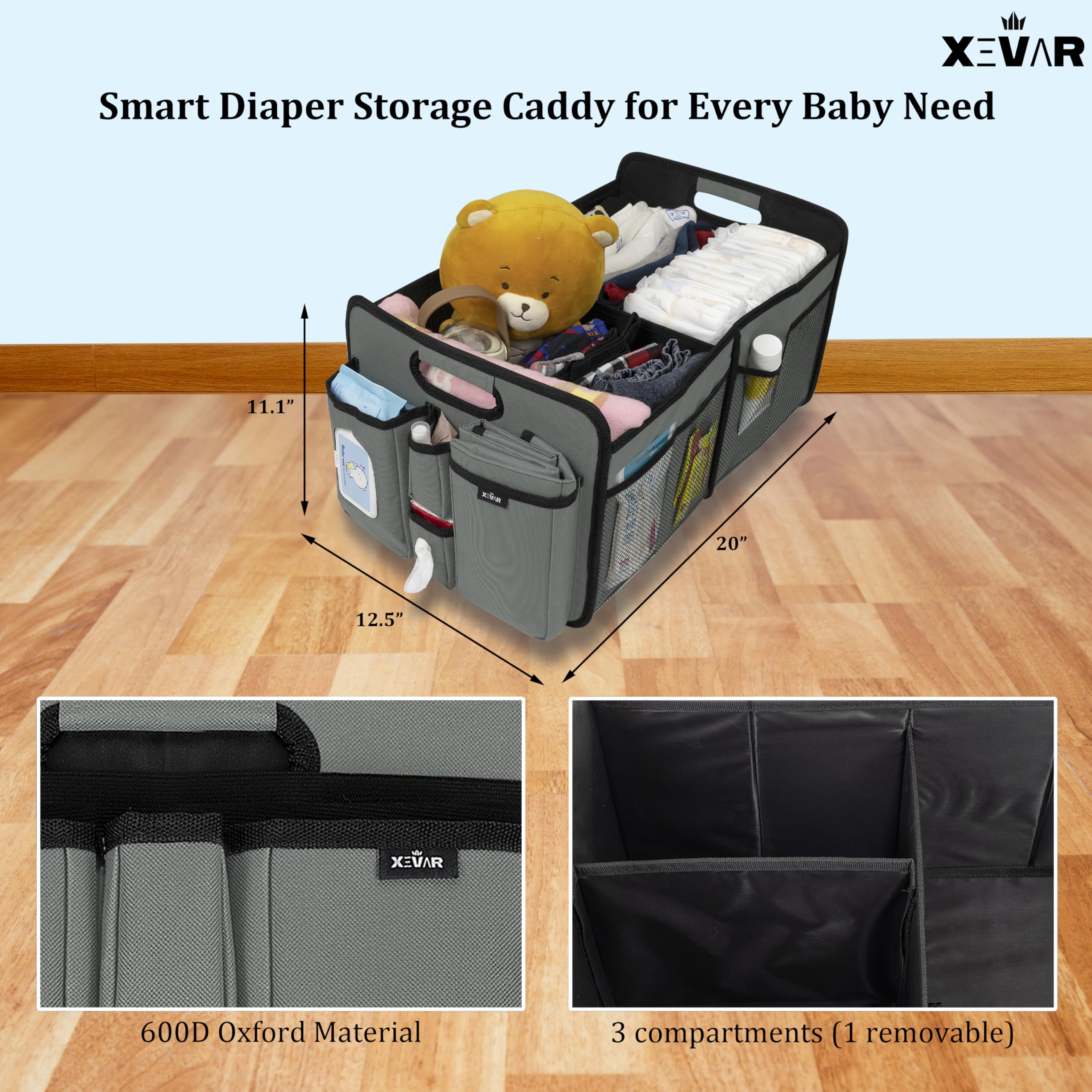 XEVAR Baby Diaper Caddy Organizer changing mat inside for comfortable on-the-go changes