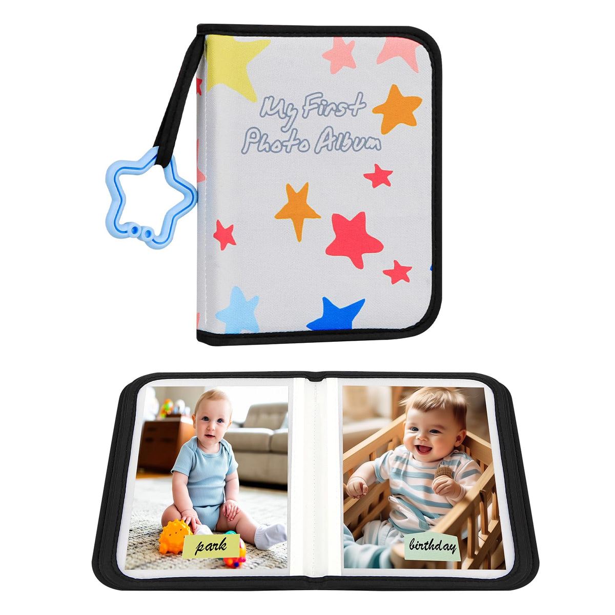 Xfveiwoo baby's first photo album cover shows soft fabric for gentle handling.