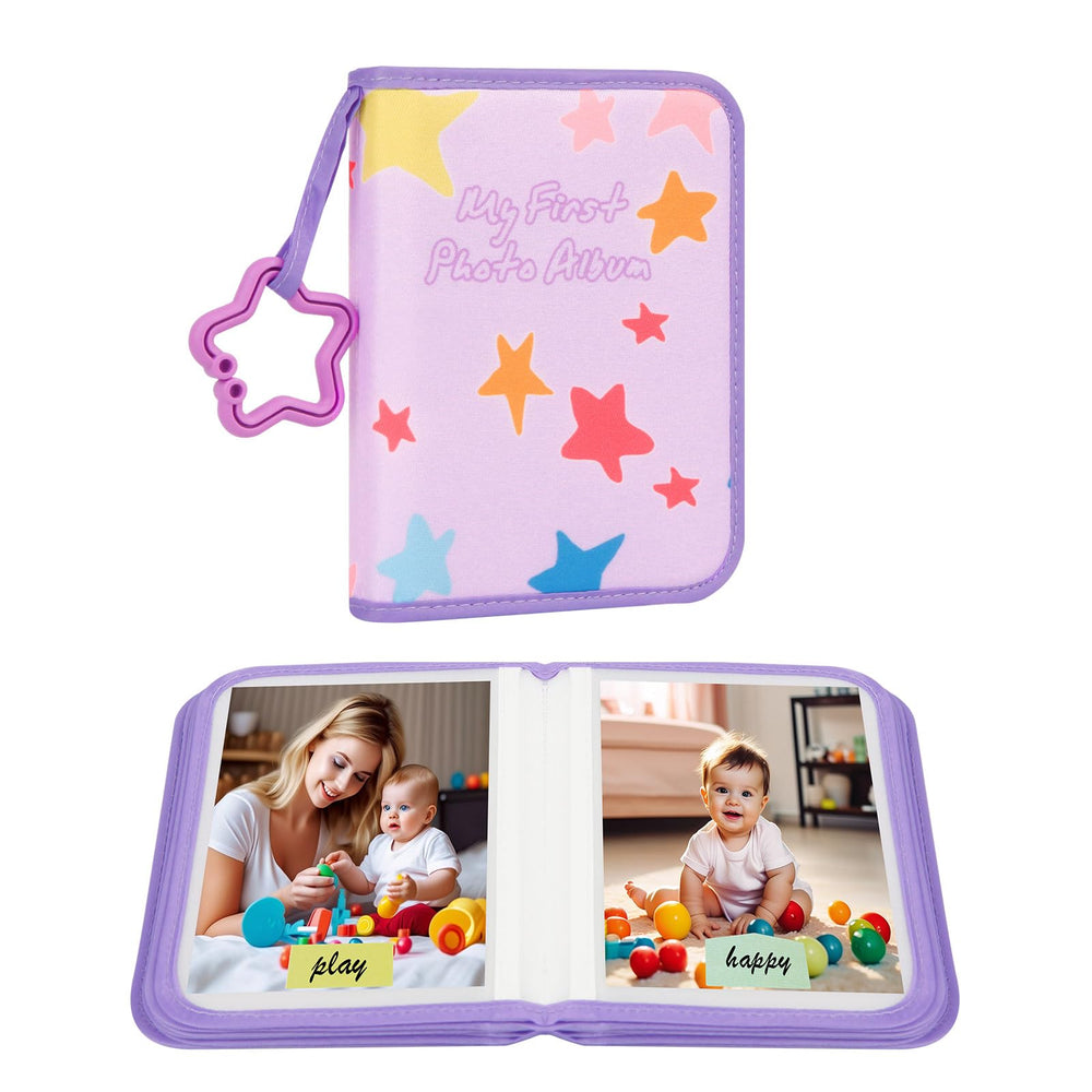 Xfveiwoo Baby's First Photo Album with purple cover is compact for tiny hands.