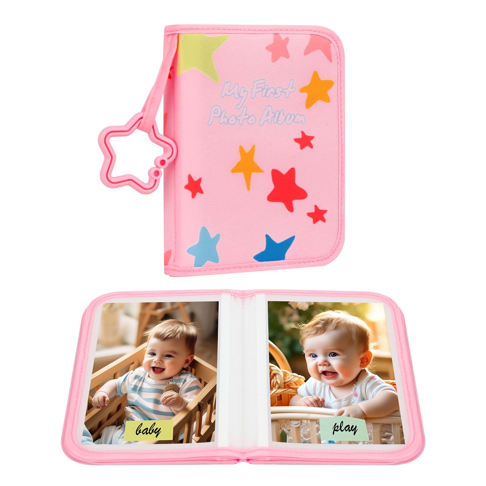 Xfveiwoo Baby Photo Album with pink cover, soft fabric and kid-friendly design for memories