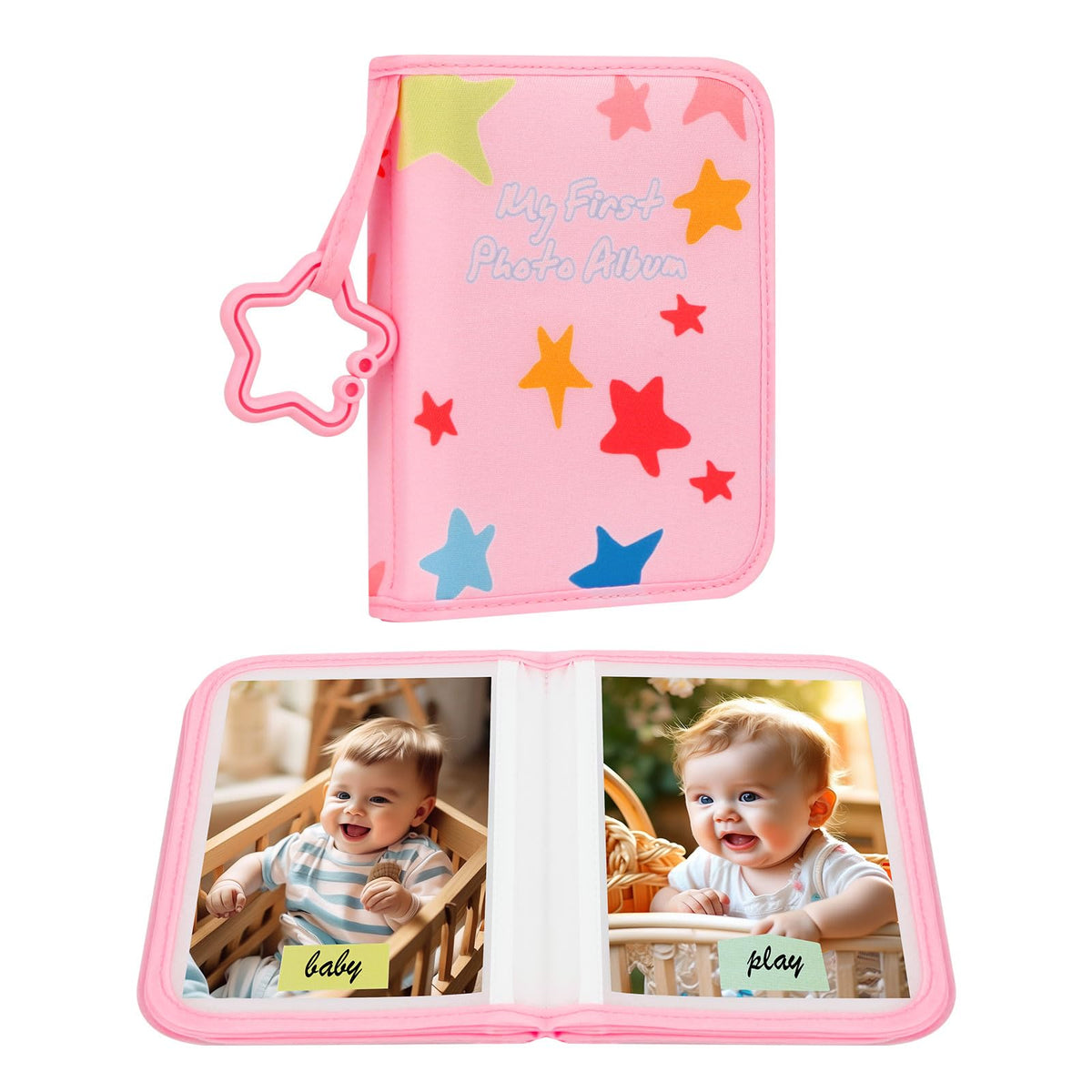 Xfveiwoo Baby Photo Album with pink cover, soft fabric and kid-friendly design for memories