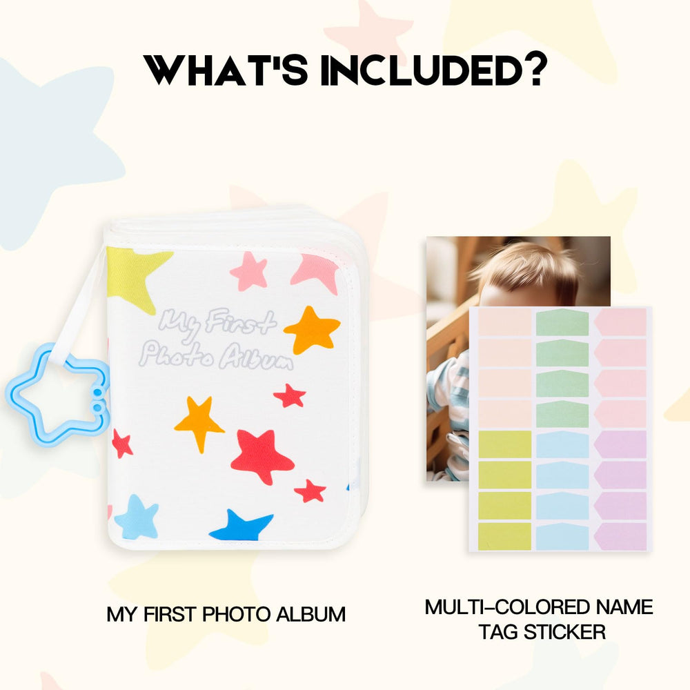 Xfveiwoo baby photo album pocket close-up shows 4x6 slots for easy insertion.