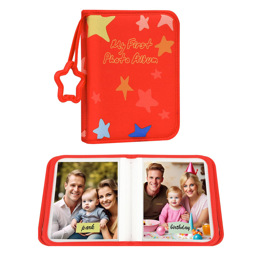 Xfveiwoo baby's first photo album cover in red offers a soft touch for tiny hands.