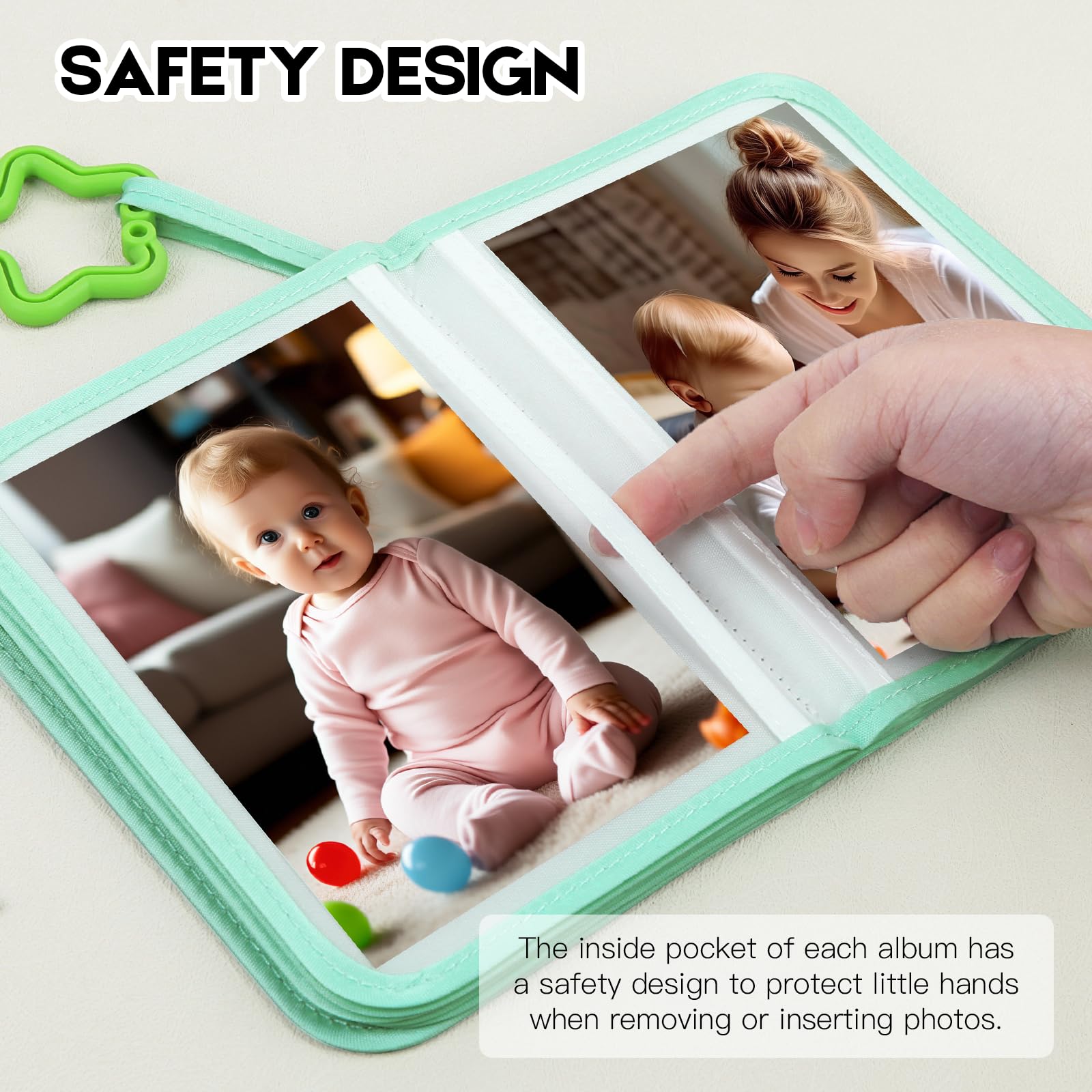 Xfveiwoo Baby's My First Photo Album green name-tag stickers promote early learning.