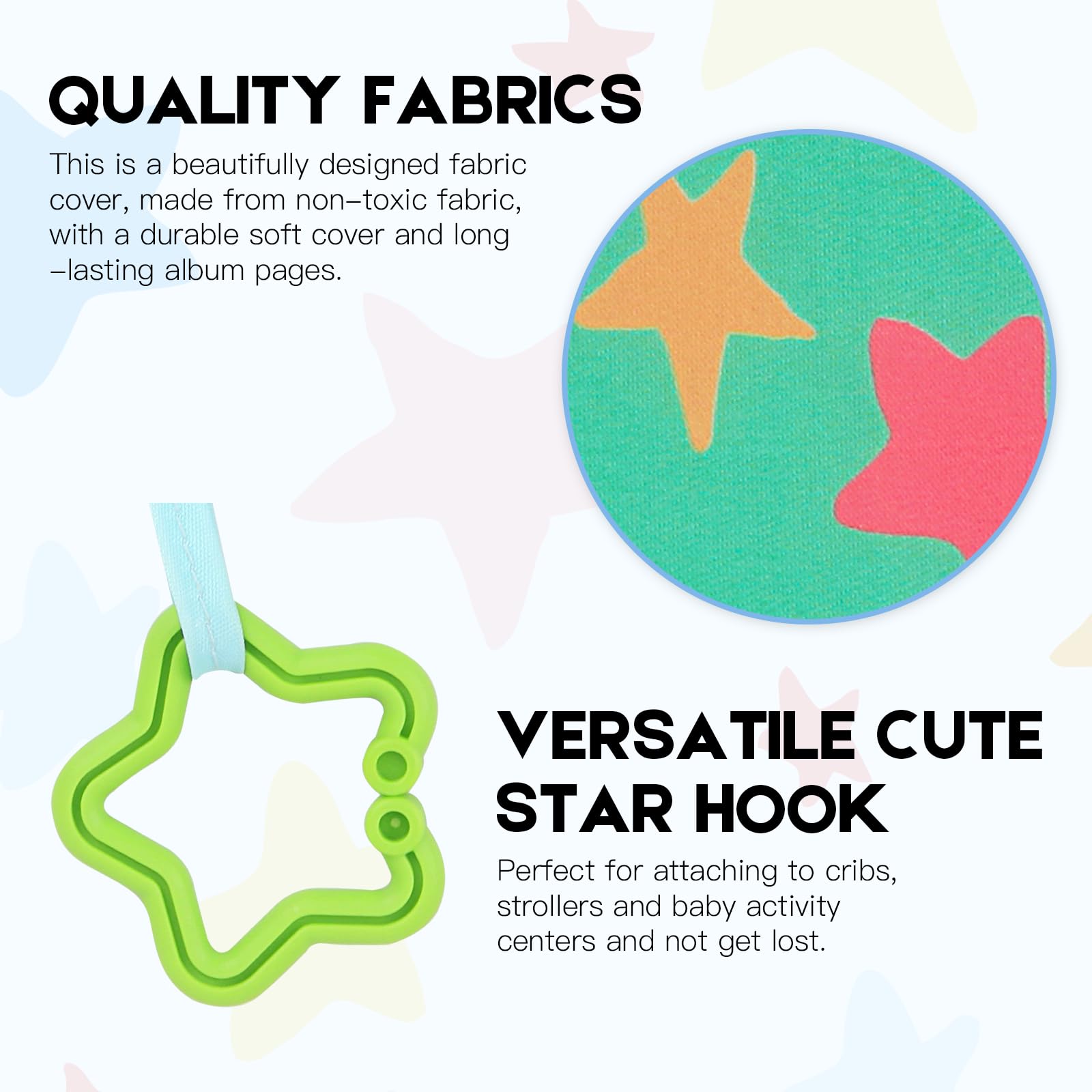 Xfveiwoo Baby's My First Photo Album green star hook enables portable display.