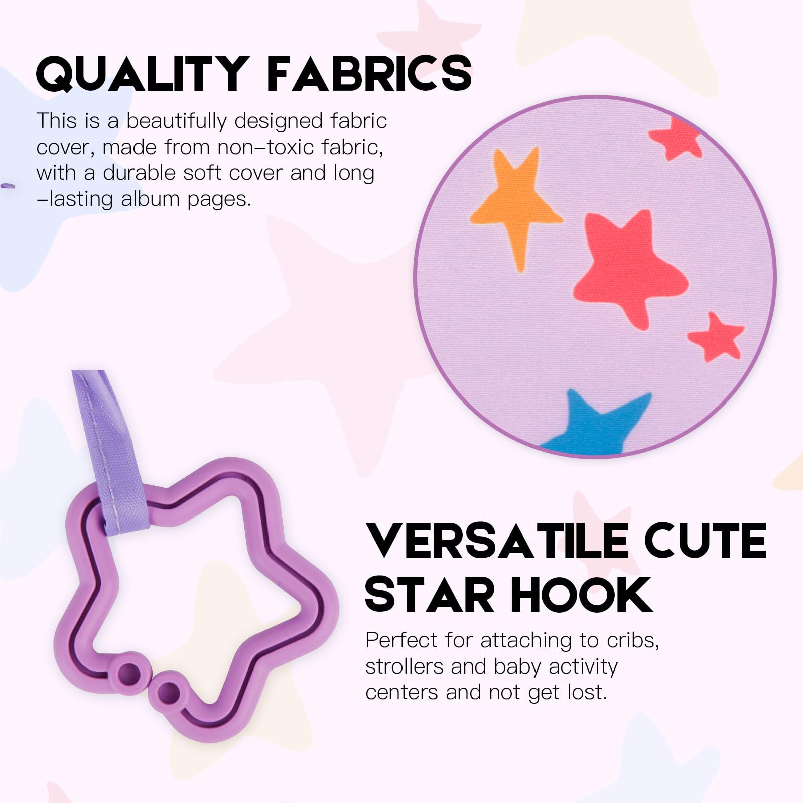 Xfveiwoo star hook lets you attach the album to a cot or pram.