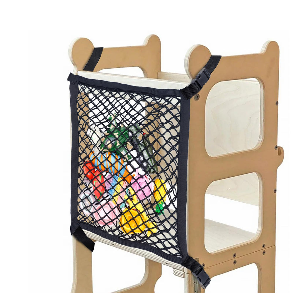 XGKHOM toddler tower safety net double-layer design enhances security during kitchen play