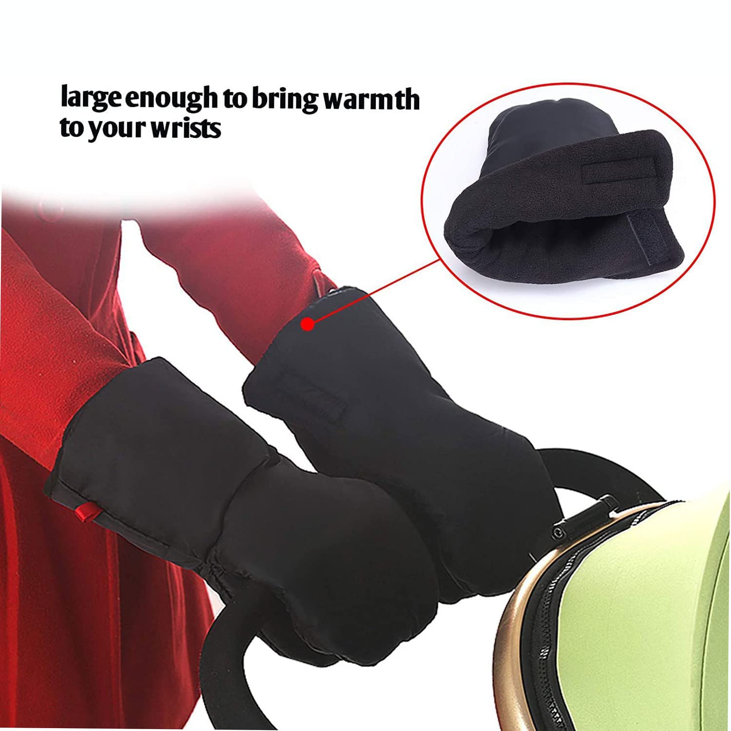 XGOPTS pushchair mittens snap to the handle for easy on/off in minutes.