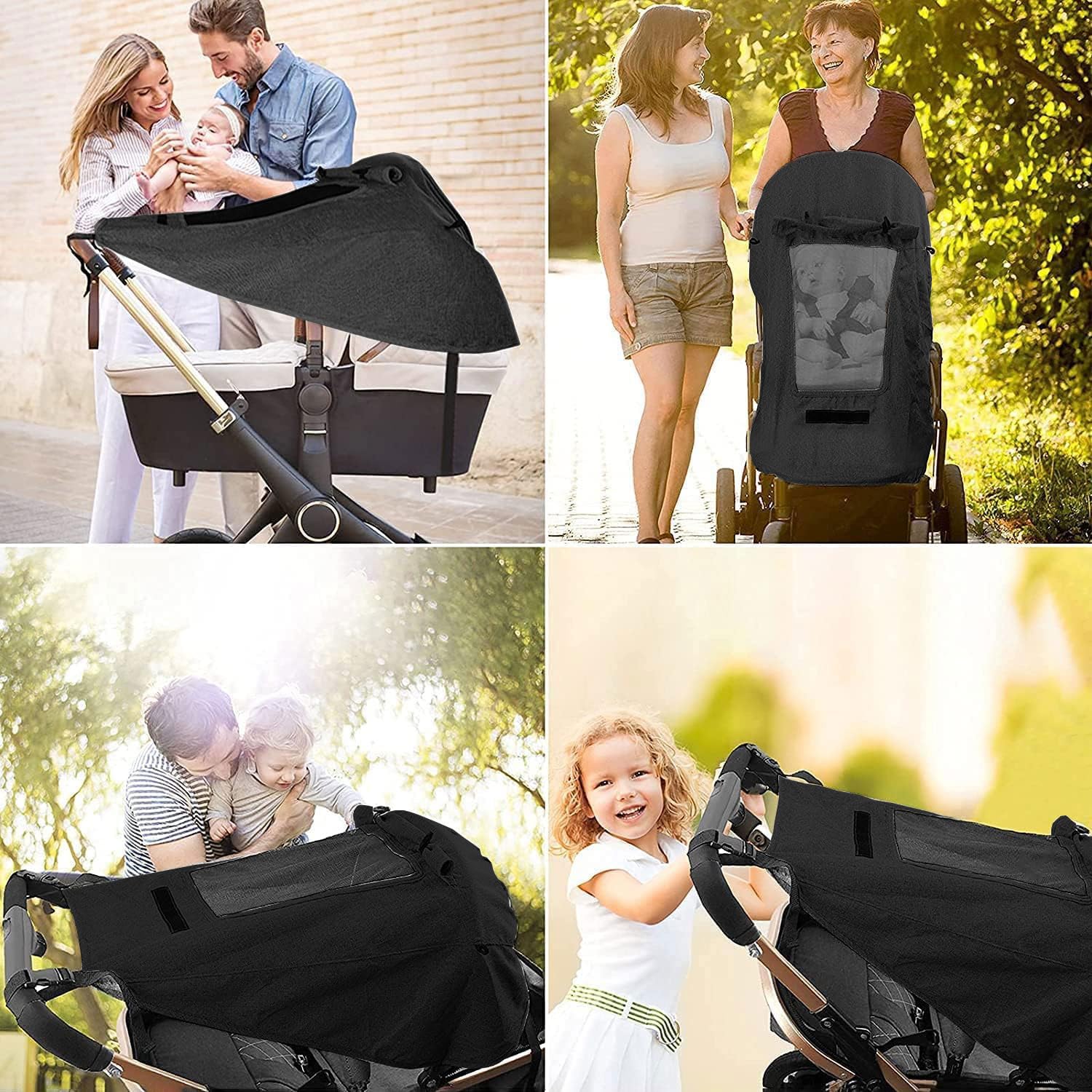XGOPTS stroller shade with see-through skylight for monitoring your child.