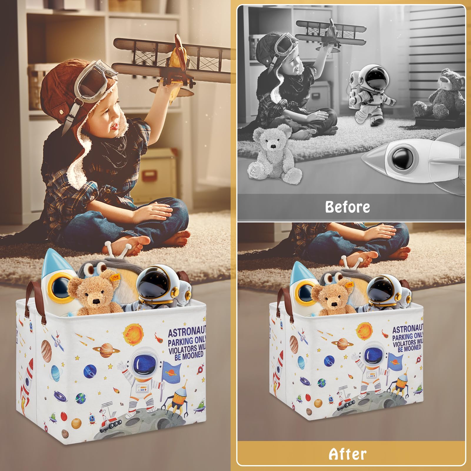 XHWZOF astronaut bin features inspirational quotes for kid-friendly decor.