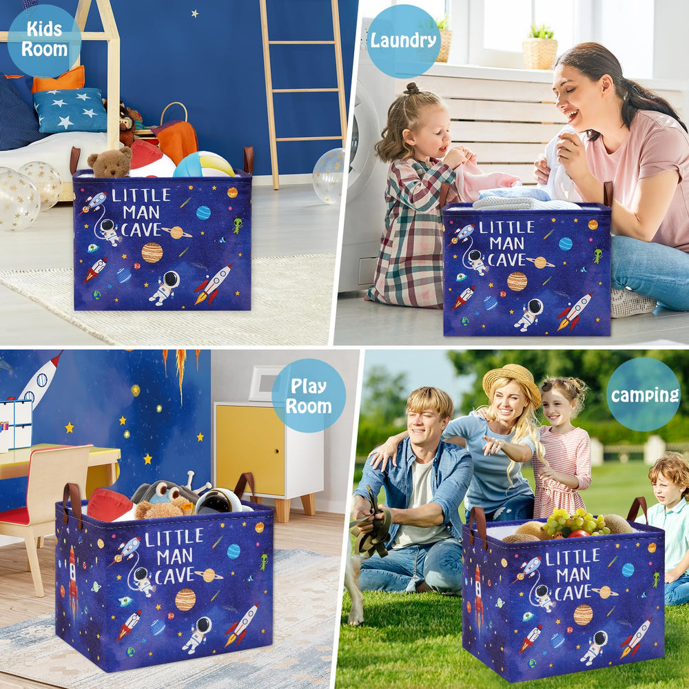 XHWZOF Collapsible nursery basket blue folds flat for space-saving storage.