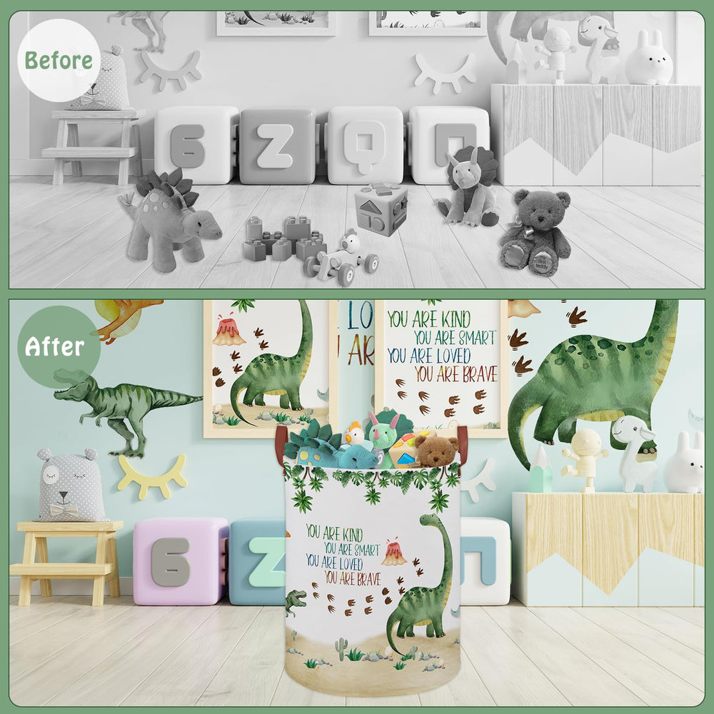 XHWZOF Dinosaur Basket filled with plush toys and books
