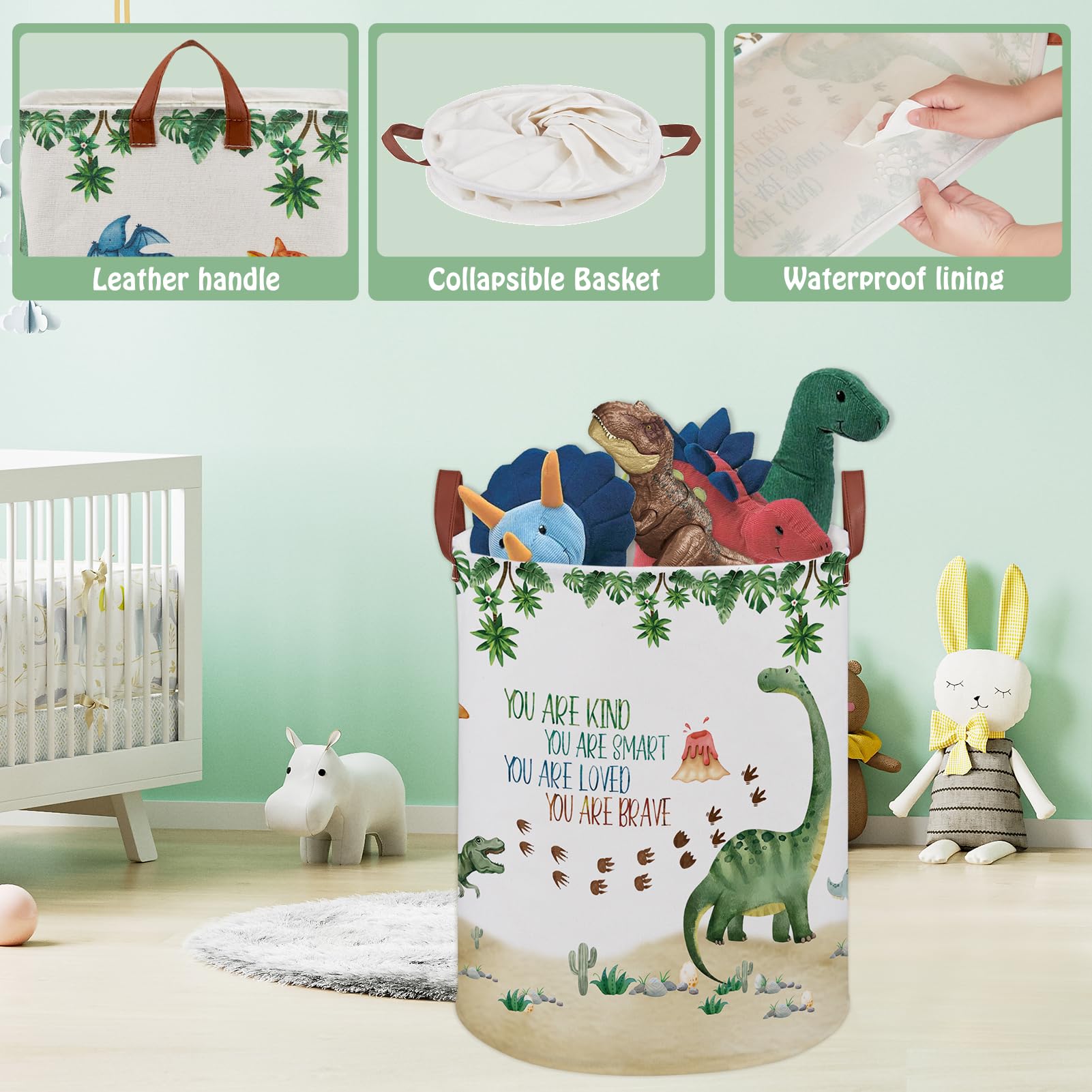 XHWZOF Dinosaur Basket in a nursery on a shelf