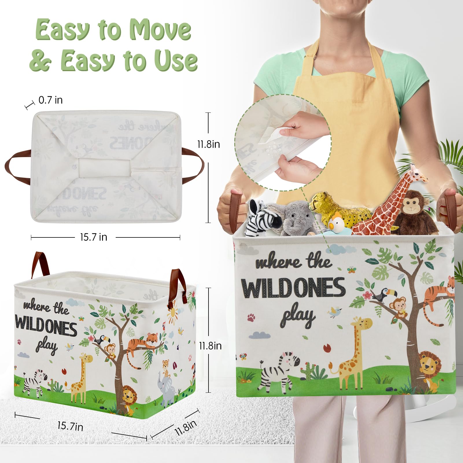 XHWZOF Jungle Safari Decor Basket shown in folded form, demonstrating space-saving design.