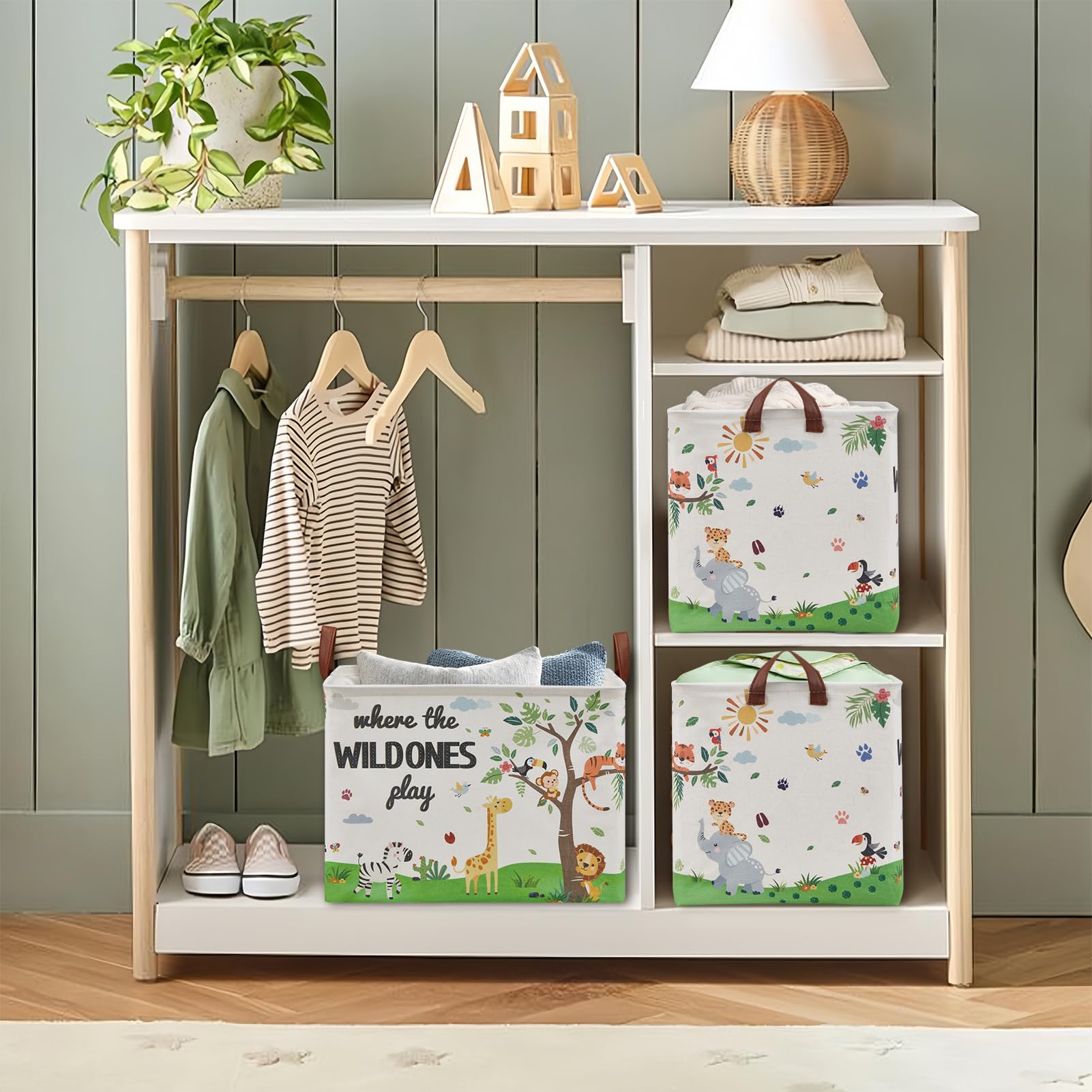 XHWZOF Jungle Safari Nursery Basket suitable for bedroom, bathroom, and living room storage.