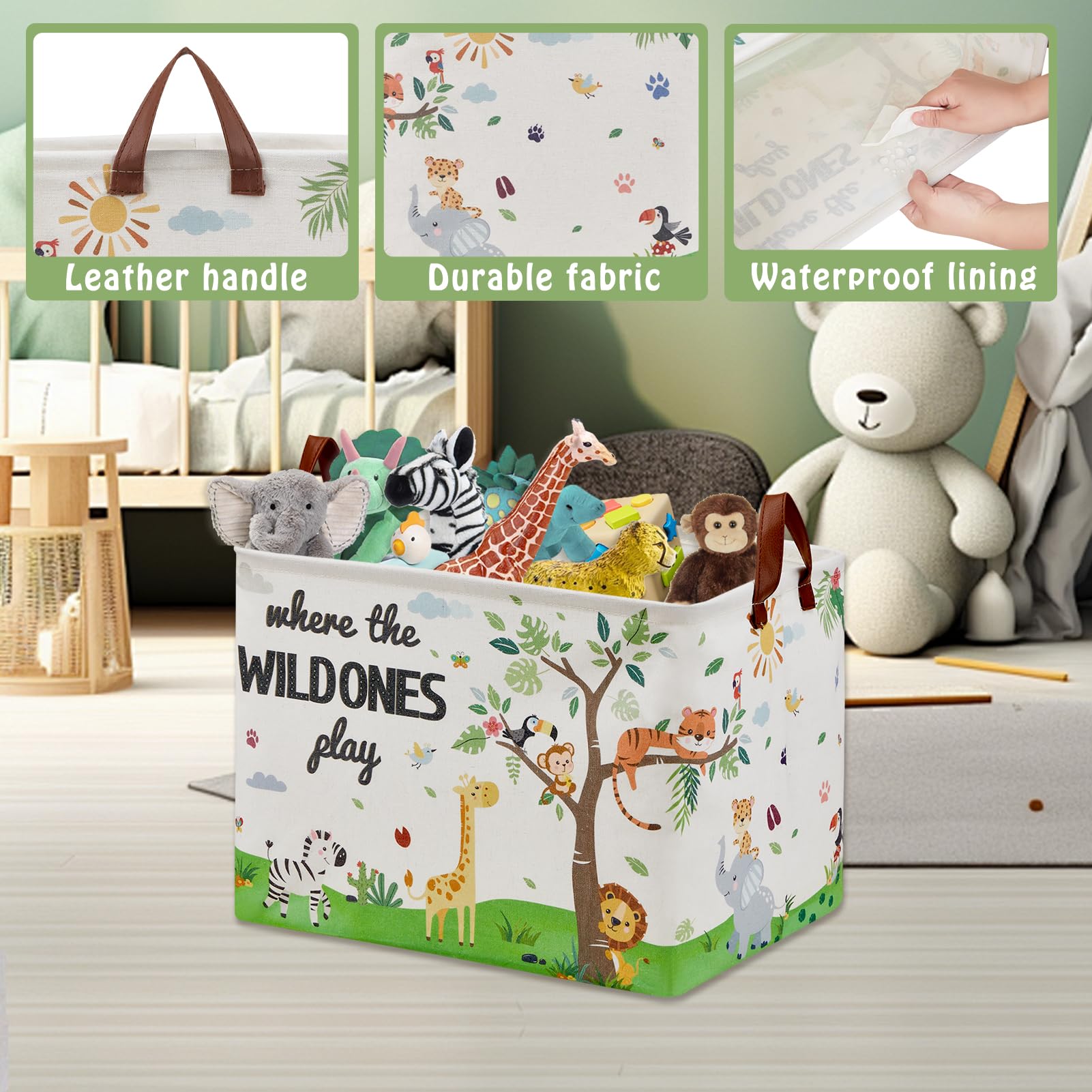 XHWZOF Jungle Safari Basket with waterproof inner lining keeps items dry.