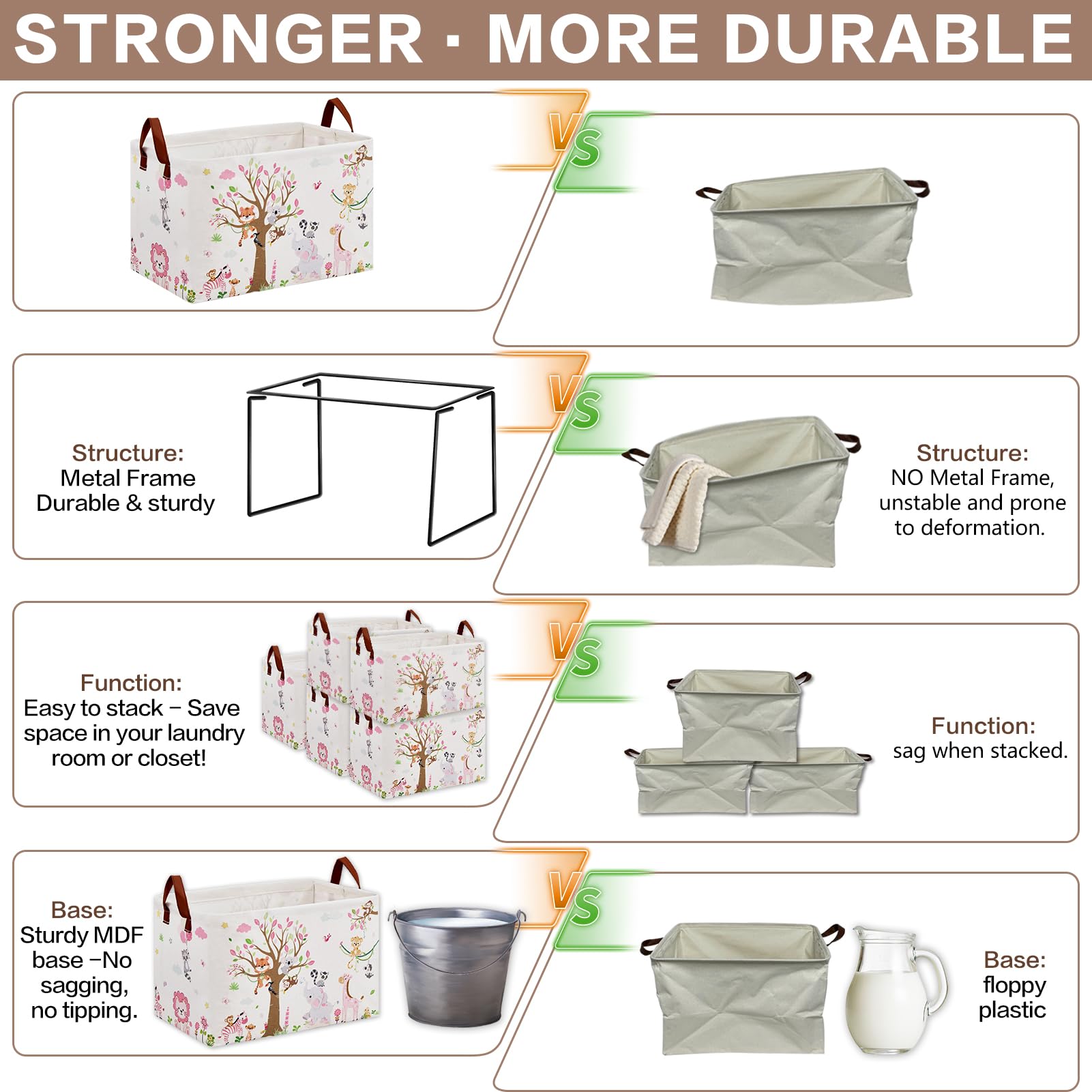 XHWZOF Jungle Theme Baby Girl Basket MDF-bottom adds sturdy load handling.