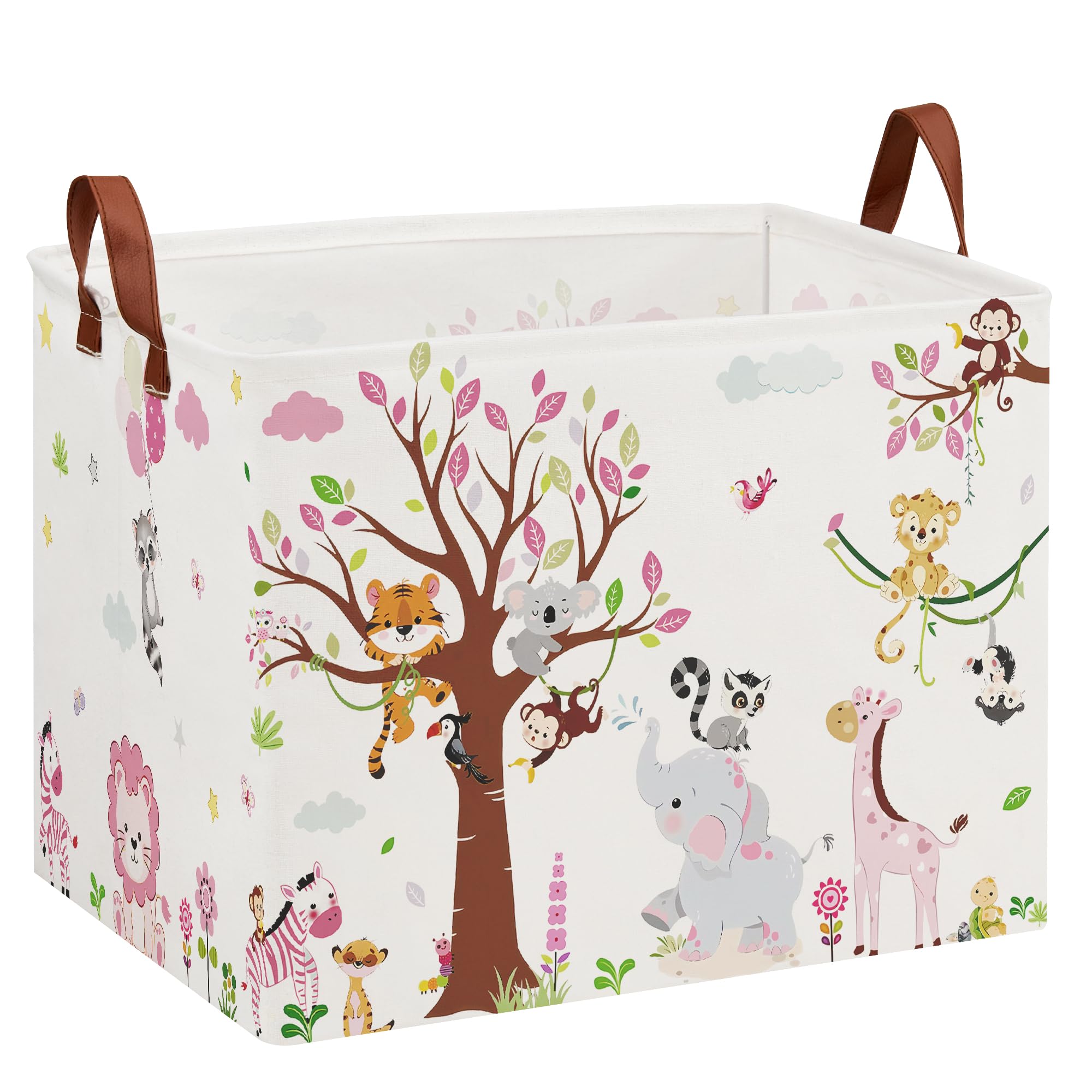 XHWZOF Jungle Theme Baby Girl Basket stands upright for easy access to toys and blankets.
