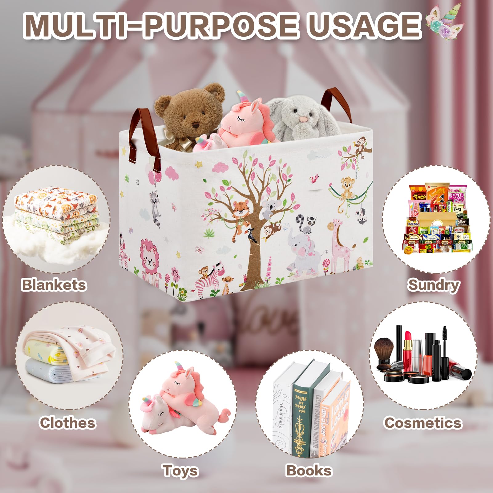 XHWZOF Jungle Theme Baby Girl Basket toy-storage use across nursery and playroom.