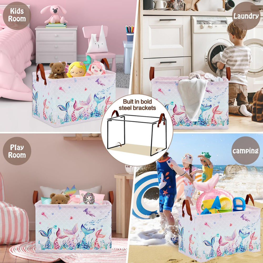 XHWZOF Mermaid laundry basket stackable storage demonstrates space-saving organization for toys and clothes