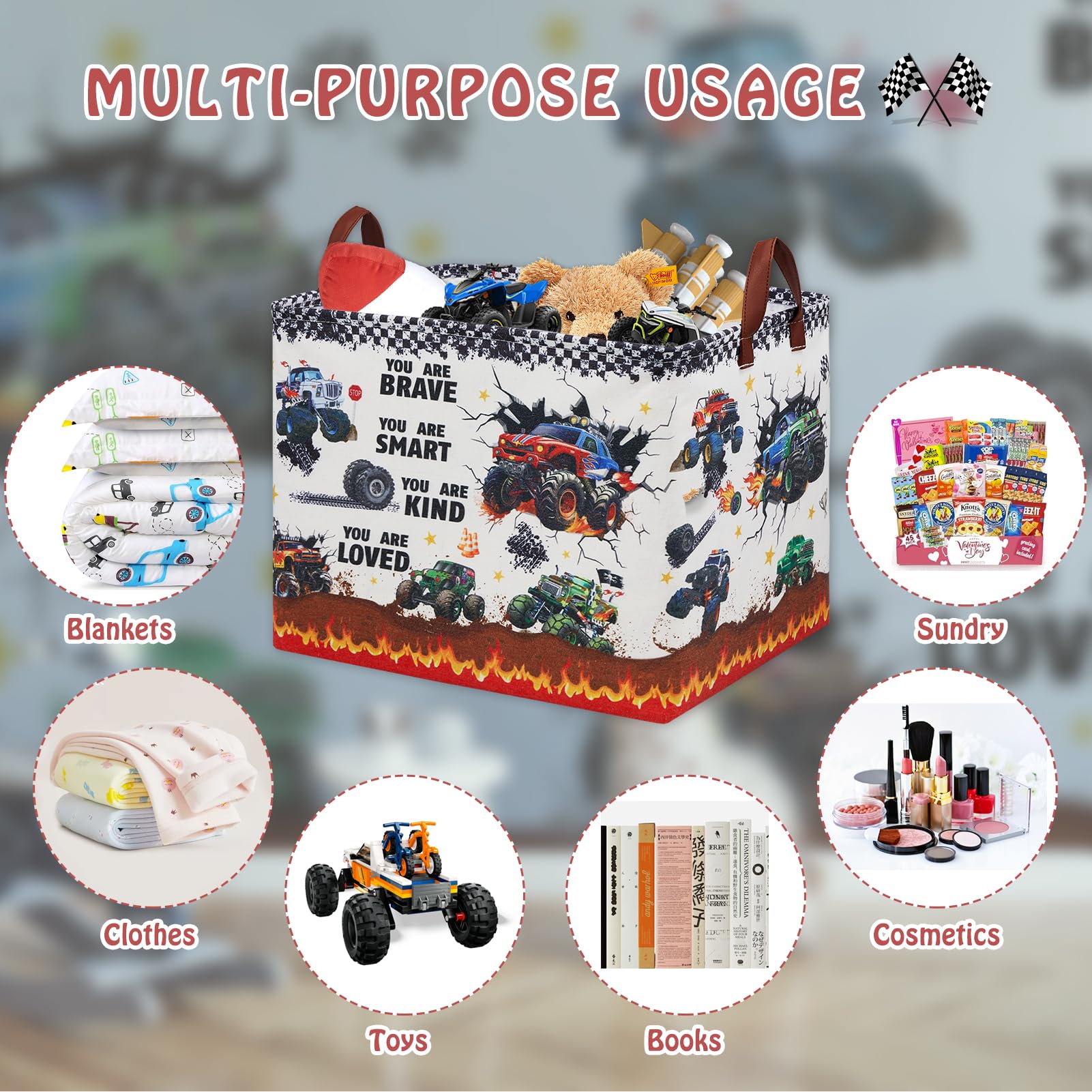 XHWZOF Monster Truck Storage Basket folded-flat for space-saving storage
