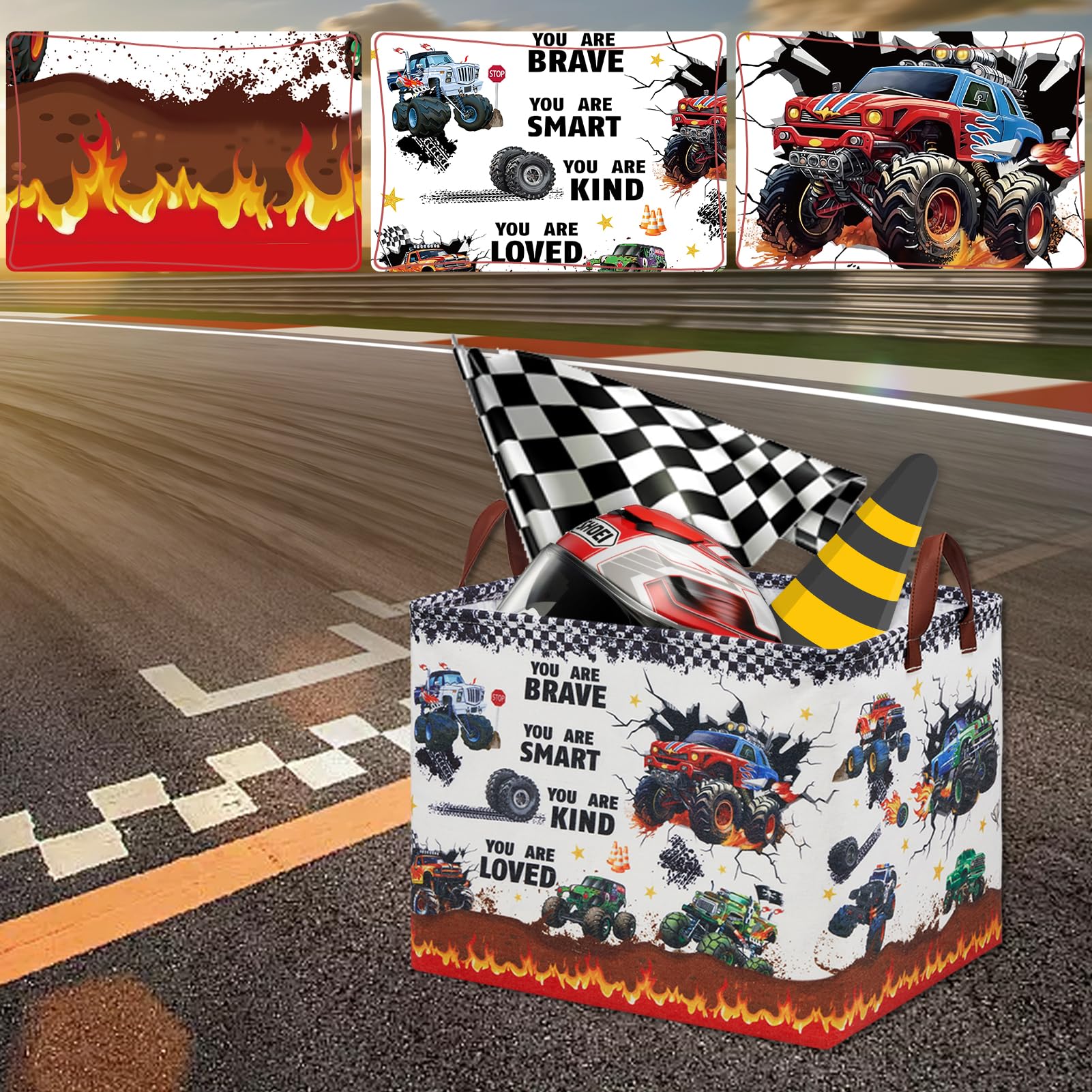 XHWZOF Monster Truck Storage Basket leather-handle design eases transport